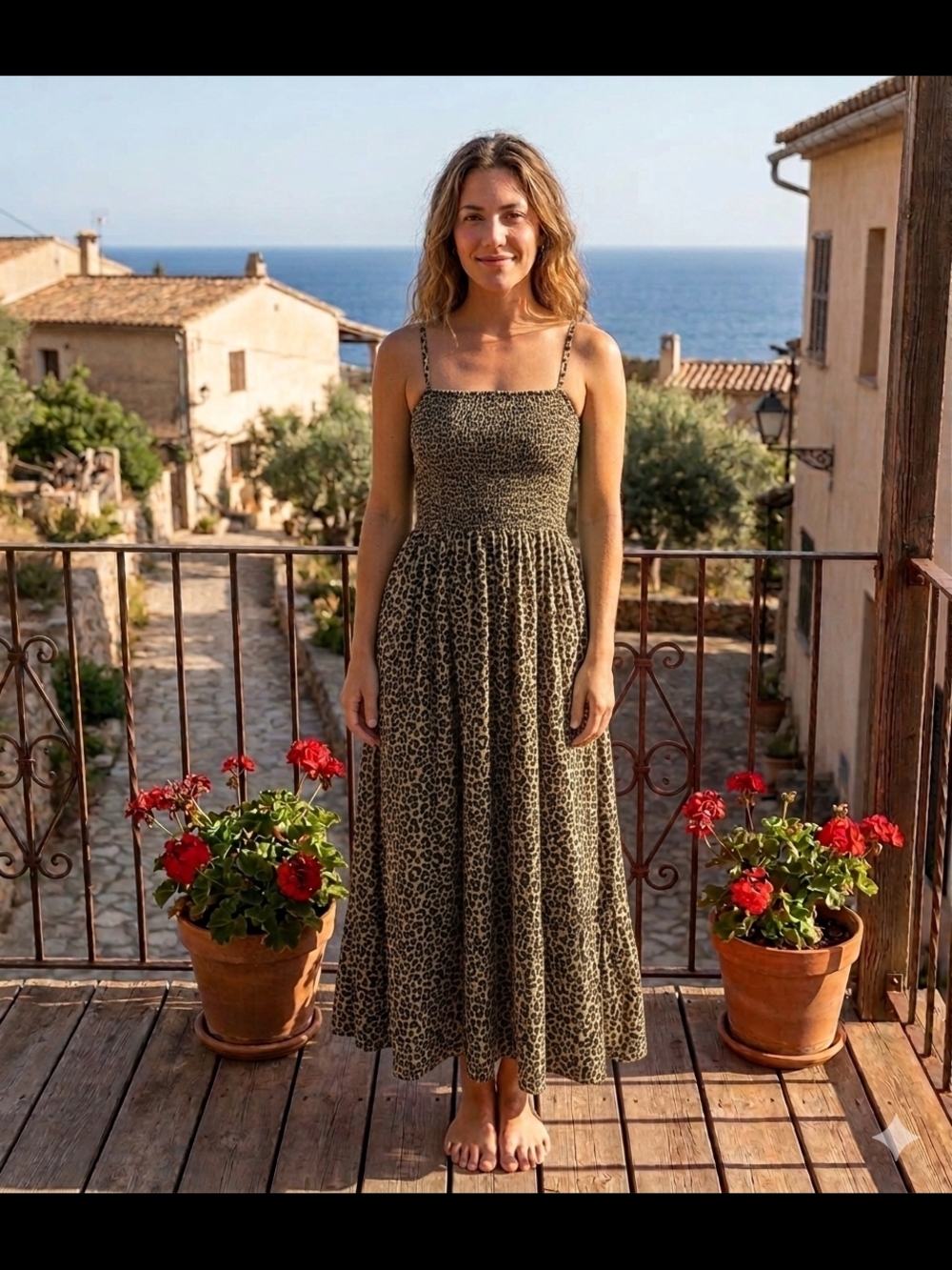 Old Navy Olive and Black Leopard Smocked Maxi Dress
